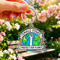 Porte-clés en acrylique personnalisé en gros, transparent, imprimé, avec message 'Female Power', breloque de sac, lettres personnalisées, thème féminisme