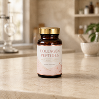Bouteille personnalisée en verre ambré pour suppléments de collagène avec bouchon métallique doré et étiquette imprimée pour capsules – Emballage OEM