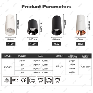 Cylindre monté en surface <span class=keywords><strong>Led</strong></span> Downlight 7w 12w 15w 18w Aluminium Anti-éblouissement <span class=keywords><strong>LED</strong></span> <span class=keywords><strong>Plafond</strong></span> Lumière <span class=keywords><strong>Spot</strong></span> <span class=keywords><strong>Spot</strong></span> Light - Product Image 2