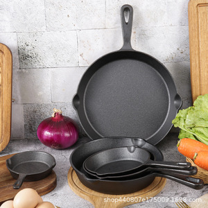 Cast Iron Frying Pan Round Nonstick Skillet For Meat Steak Pizza Omelet Cooking <b>Hand</b> <b>Wash</b> Only - Product Image 1