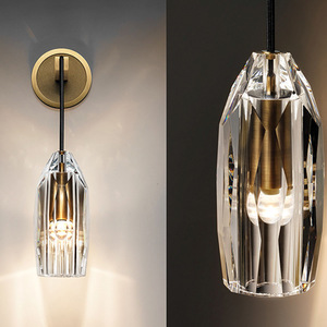 Lampe murale en cristal tout en cuivre de luxe postmoderne, simple, pour chambre à coucher, chevet, salon, luminaire suspendu pour petit couloir - Product Image 3