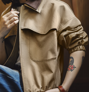 <span class=keywords><strong>Veste</strong></span> de travail rétro en <span class=keywords><strong>velours</strong></span> côtelé pour <span class=keywords><strong>femme</strong></span>, style ferme, couleur <span class=keywords><strong>kaki</strong></span>, coupe cintrée à la taille avec col contrastant, vêtement d'extérieur printemps - Product Image 5