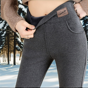 Leggings d'hiver en polaire de haute qualité, respirants, sans coutures, en tissu tricoté avec poches, doublure épaisse, taille haute, 500g - Product Image 3