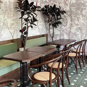 Americana retrò in legno massello <span class=keywords><strong>tavolo</strong></span> quadrato e sedia combinazione caffè ristorante occidentale sedia in legno - Product Image 2