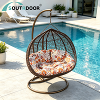Fauteuil suspendu double moderne en forme d'œuf, cadre en aluminium, coussin imperméable, résistant aux intempéries, intérieur/extérieur