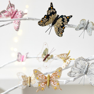 <b>Glitter</b> Artificial Butterfly Ornament Multi Color Pack Butterfly Pick for Christmas Tree Floral Arrangement Scene Decoration - Product Image 2