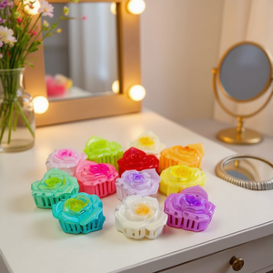 Pince à cheveux bicolore rose 7,5 cm, motif floral coloré pour femmes et filles - Product Image 2