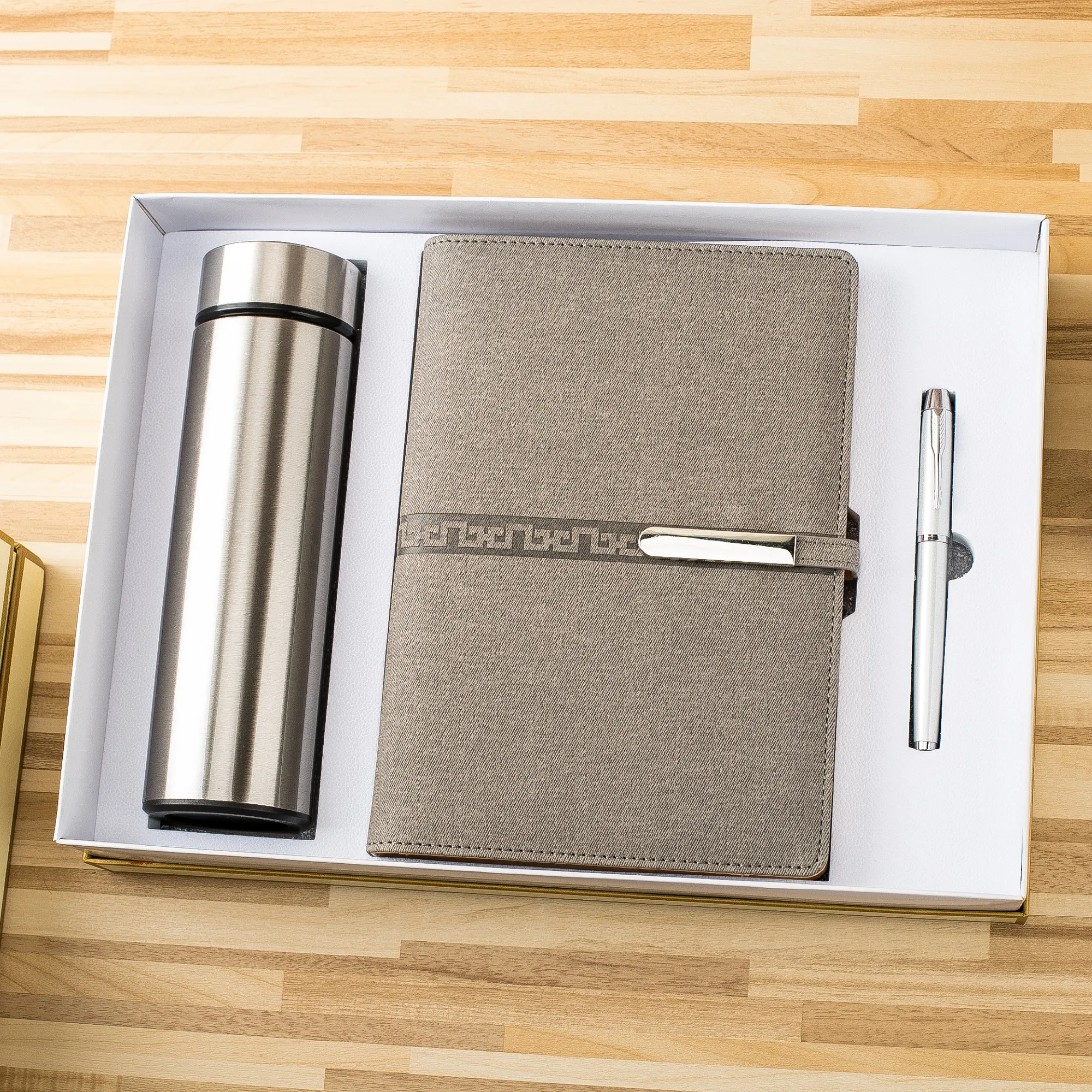 HOT SALE OEM A5 leather diary with Vacuum Flask Cup and Pen Gift Set with logo