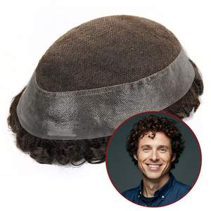 Peluca de tupé de 6 pulgadas recta negra Natural de pelo indio virgen 100% con Base de seda estilo de onda profunda postizo permanente para hombre - Product Image 4