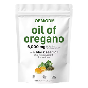อาหารเสริมแบบซอฟต์เจลธรรมชาติ OEM/ODM 6000 มก. สารสกัดน้ำมันออริกาโนออร์แกนิก น้ำมันเมล็ดดำ แคปซูลนิ่ม เสริมภูมิคุ้มกันสำหรับผู้ใหญ่ 300 แคปซูล - Product Image 1