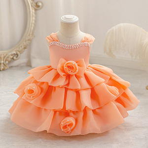 लड़कियों की राजकुमारी पोशाक क्रॉस-बॉर्डर फैशन हाई-एंड पार्टी प्रदर्शन वेशभूषा छोटे और मध्यम नारंगी रंग की स्कर्ट बेबी - Product Image 1