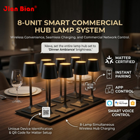 Système de recharge sans fil de luxe pour restaurant, 1 unité, avec 8 lampes de table LED intelligentes rechargeables de qualité commerciale (compatible Matter)
