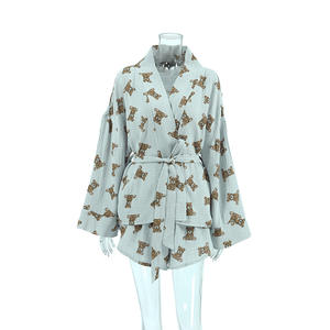 Pijamas de Dos Piezas de Algodón Tejido Elegante con Estampado Lindo, Cálidos <span class=keywords><strong>y</strong></span> de Manga Larga para Primavera 2024 - Product Image 3