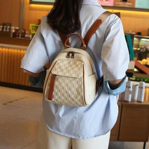 Mochilas de Moda de Cuero Andong para Mujer, Cuero Vacuno Genuino, Patrón Cuadrado, Bolso de Hombro Pequeño, Mochila de Viaje Clásica 8369-2 - Product Image 4