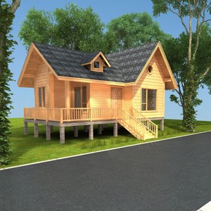 บ้านไม้กระท่อมหนึ่งห้องนอนหนึ่งห้องนั่งเล่น บ้านพักแคมป์ปิ้งกลางแจ้งพร้อมระเบียงและบันได สำหรับใช้ริมชายหาดหรือในป่า - Product Image 4