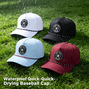 Wholesale OEM PVC Patch Logo 5 Panel Waterproof Polyester Sport Golf Hat Laser Cut Perforated <b>Rope</b> Baseball Cap - Product Image 1