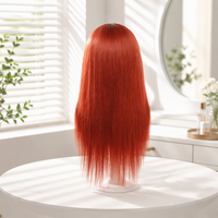Frange latérale longue et droite # Perruque en cheveux humains roux auburn 350, perruque fabriquée à la machine, cheveux humains naturels lisses, perruques en cheveux humains réels pour femmes noires