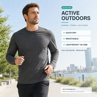 Chemise de sport à manches longues unie 100 % polyester pour homme, de haute qualité, respirante, décontractée, pour la course à pied, la gym et l'entraînement