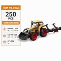 Set de Bloques de Construcción de Tractor Naranja con Ruedas y Accesorio de Arado, Juguetes Funcionales para Niños para Juego de Roles Agrícolas y Exhibición