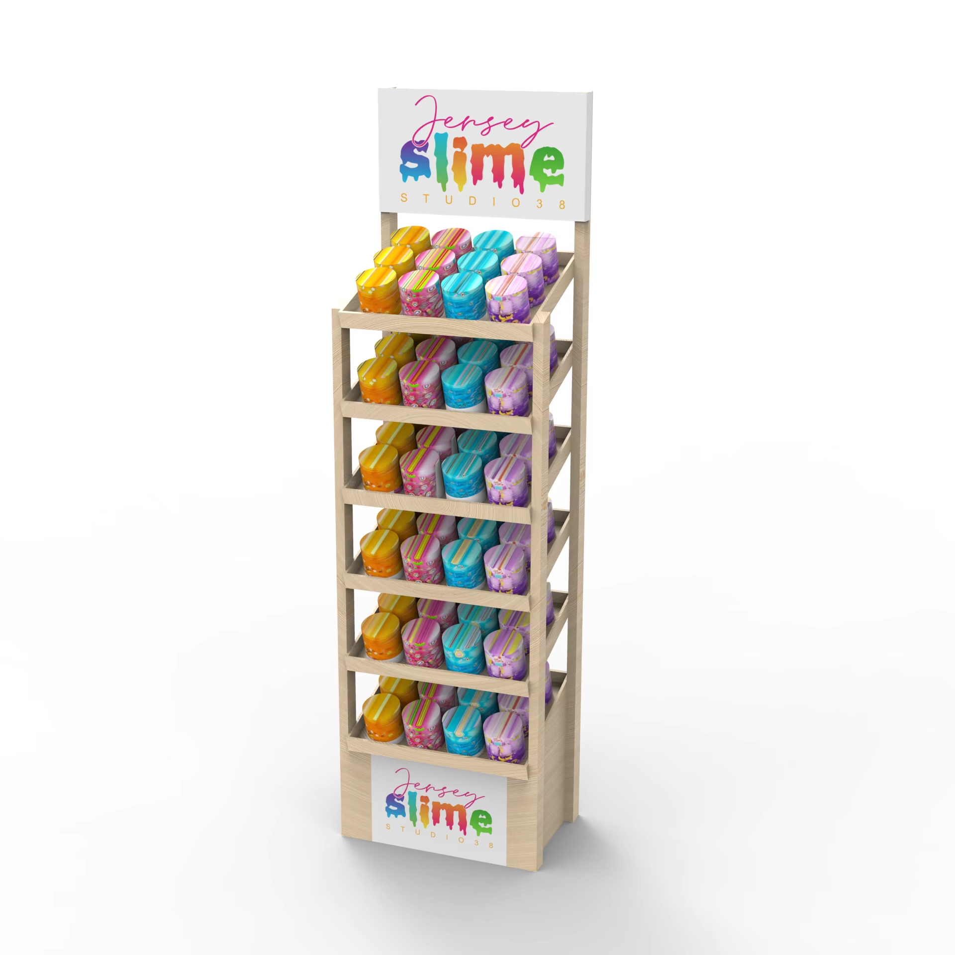 Custom Wooden Slime Display Stand 6- Tier Organizer for Toy Stores & Retail Shops — view 1