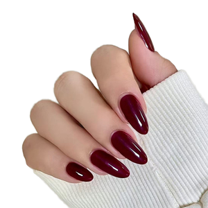 定制新设计24pcs套装指甲杏仁Soild彩色压力机指甲批发ABS深红色假指甲 - Product Image 6