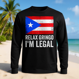 T-Shirt a Maniche Lunghe Unisex con Bandiera di Porto Rico 'Relax Gringo I'm Legal', Abbigliamento Promozionale - Product Image 2