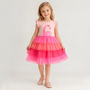 Vestido de Verano de Manga Corta para Niña, Vestido de <span class=keywords><strong>Gasa</strong></span> con Estampado de Dibujos Animados y Cuello Redondo, Lindo Vestido de Princesa - Product Image 1