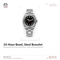 Montre mécanique personnalisée GMT avec mouvement NH34, double fuseau horaire, verre saphir, lunette en céramique, aiguilles lumineuses, boîtier en acier chirurgical