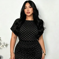 Nouvelle robe moulante mini à pois sexy pour femmes, élégante, grande taille, à manches courtes, froncée, pour les soirées d'été, pour les femmes courbées