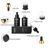 Flacon compte-gouttes en verre noir et or de luxe pour sérum et huile essentielle, vide, avec boîte, 1oz, 2oz, 20ml, 30ml, 50ml, 60ml, 100ml