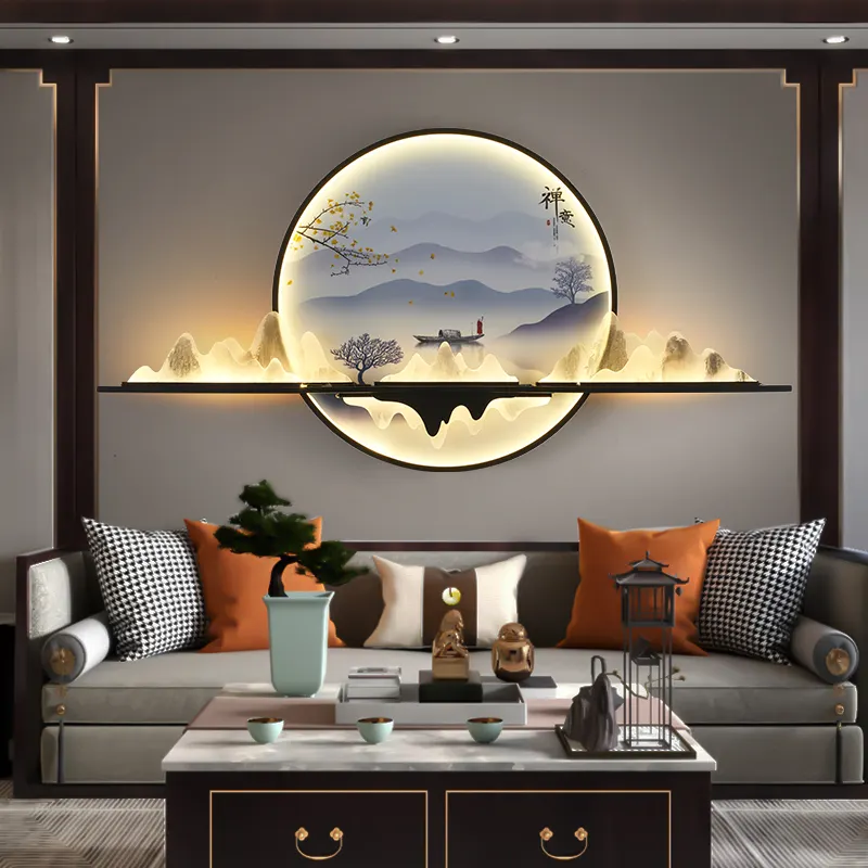 Moderne Wandbild Licht LED chinesische kreative kreisförmige Landschaft Wand leuchte Lampe für Home Living Schlafzimmer Studie