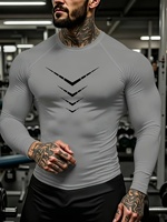 T-shirt athlétique respirant à manches longues et col rond pour homme, coupe ajustée, imprimé graphique géométrique unique, évacuation de l'humidité