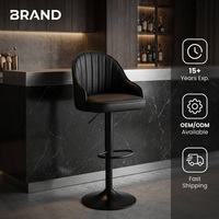 Tabouret de bar ergonomique avec accoudoirs, coutures décoratives, réglage à vérin, assise épaisse de 6,5 cm, base trompette pour restaurant et bureau