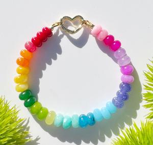 Bracelet à perles arc-en-<span class=keywords><strong>ciel</strong></span> avec fermoir cœur, bijou fantaisie en jade et pierres précieuses, idéal pour l'été, pour femmes et jeunes filles - Product Image 3