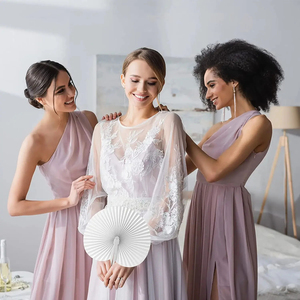 10 pièces blanc pliant ventilateur coeur forme circulaire blanc papier ventilateurs à main mariage extérieur rassemblements fête <span class=keywords><strong>anniversaire</strong></span> mariage décor - Product Image 3
