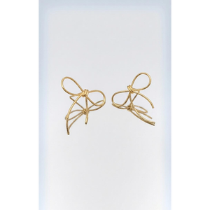 Pendientes de boda minimalistas con nudo de lazo y engaste de latón chapado en oro para mujer |   Pendientes de alambre - Product Image 6