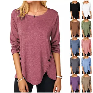 2022 Nieuwe Ontwerp Lange Mouw Shirts Voor Vrouwen Lichtgewicht Crewneck Button Down Truien Tuniek Tops