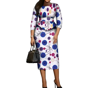 Robes élégantes en coton africain pour femmes, tenues Ankara Bazin Riche avec jupes <span class=keywords><strong>et</strong></span> hauts extensibles, grandes tailles, manches longues - Product Image 5