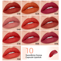 DEROL 10 Couleurs Rouge À Lèvres Étanche Longue Durée Chocolat Capsule Rouge À Lèvres Mental Mat Brillant À Lèvres Teinte À Lèvres Rouge Maquillage À Lèvres