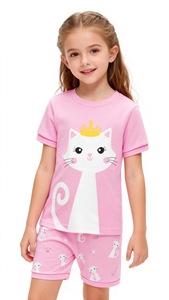 Pyjamas d'été pour enfants, ensemble de <span class=keywords><strong>pyjama</strong></span> en coton à manches courtes et short pour garçons, pyjamas courts pour filles - Product Image 2