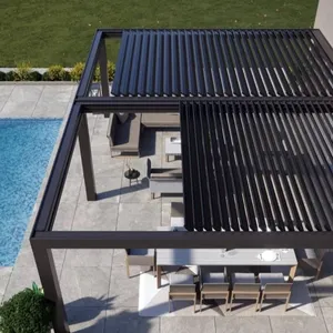 Digah Gazebo Motorized Aluminum Alloy Louver Retractable Roof Sunprotect Balcony Outdoor Pergola Easy to Install and Use