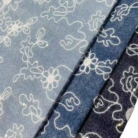 Tissu en denim brut tissé avec des fleurs brodées de paillettes, tissu uni teint pour pantalons, jeans, vestes, combinaisons, sacs, chaussures, chapeaux