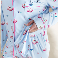 Pyjamas doux boutonnés pour femmes, nouveaux produits populaires, imprimés personnalisés, ensembles de vêtements de détente pour femmes, modèle de vêtements de nuit Bmoboo
