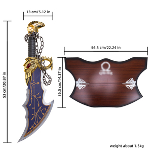 Set de Réplicas de las Espadas del Caos de God of War Ragnarok de 53 cm, Espada Azul con Patrón de Runas Doradas, Placa de Exhibición para Montar en la Pared - Product Image 2
