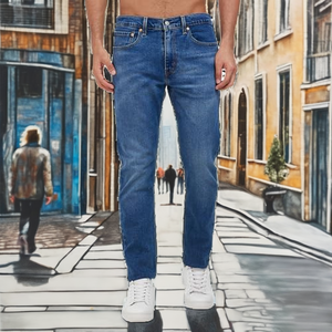 Jean en denim délavé coupe slim à jambe droite pour homme, taille mi-haute, couleur unie, style décontracté, en coton, idéal pour l'automne - Product Image 2