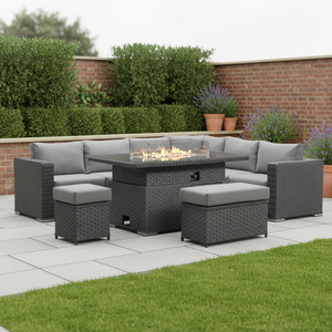 New Arrival Popular Design European Garden Patio Style Rising <strong>Corner</strong> Dining Outdoor <strong>Rattan</strong> Furniture Set With Firepit Table - Product Image 3