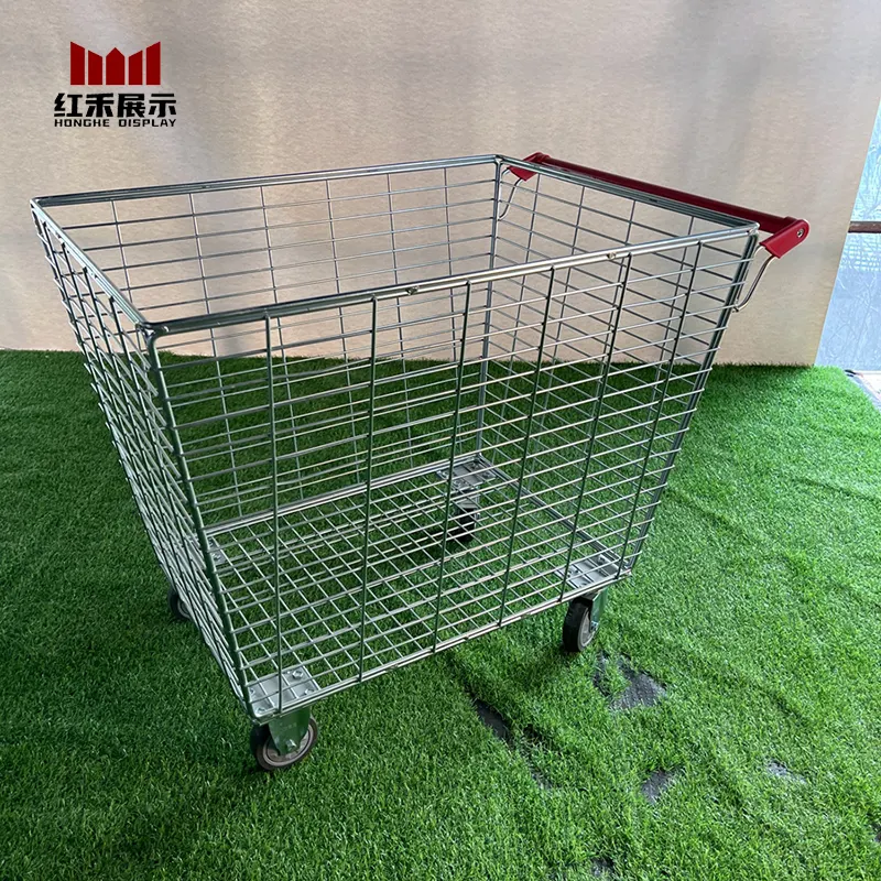 Hong He Hochleistungs-Push-Cart-Wagen Push-Trolley Hand-Shopping-Trolleys Industrieller Rolling-Metall korb 4-Rad-Turnaround