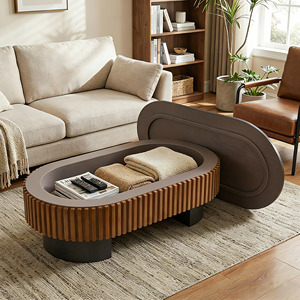 43.7" Elliptical Modern Living Room Coffee <b>Table</b> with Hidden Storage & Removable Tabletop Durable Wood Home Furniture - Product Image 4