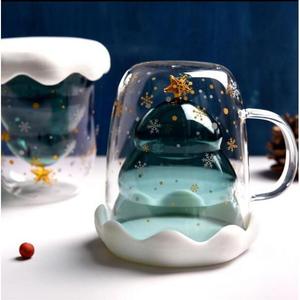 Mug à souhait en forme d'étoile de Noël, verre à double paroi isolé avec poignée, cadeau de Noël - Product Image 1