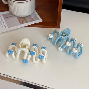 DOWELL Creme Heart Wave Clip Plástico 10.5cm Coreano Acessório de Cabelo Design Moderno Bow Ponytail Hair Claw Clip para Meninas para Festa - Product Image 3